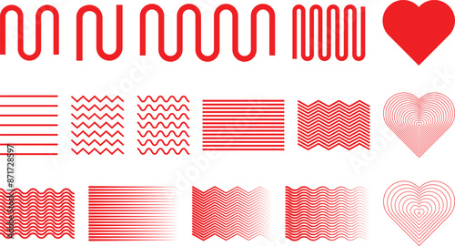 Brutalism abstract geometric shapes. red Brutalist Y2K minimalist basic figures, star, plants, lines, circles, hexagonal and flower modern Swiss memphis design isolated