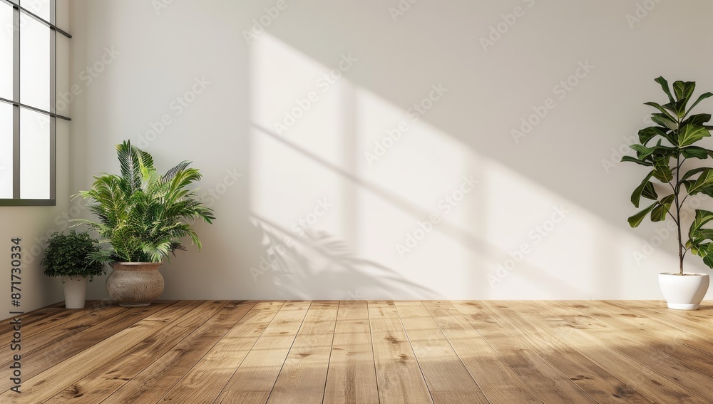 custom made wallpaper toronto digitalSunlit Minimalist Living Room with Wooden Flooring and Potted Plants