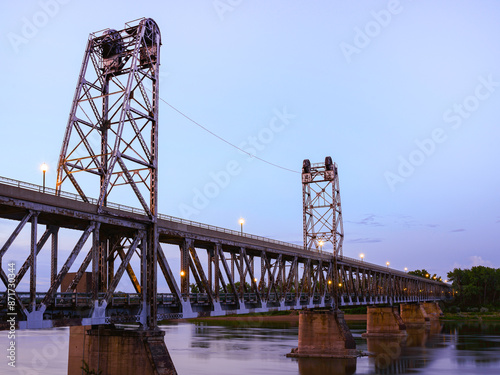 The Meridian Bridge across the Missouri River in Yankton: The Signature Landmark 3,013 feet long double-deck bridge, opened in 1924, connecting Nebraska and South Dakota photo