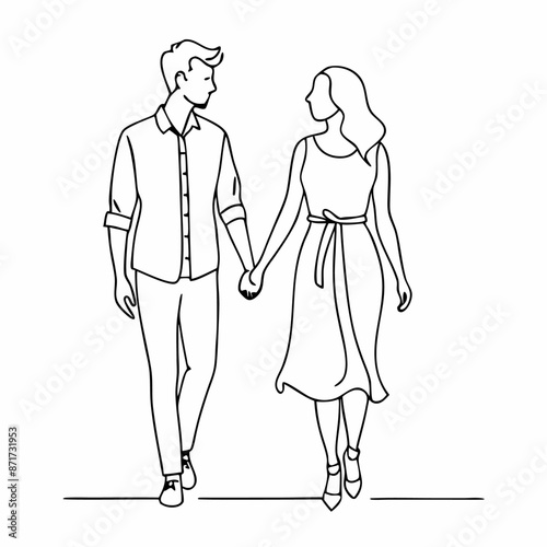 continuous single line drawing of a couple walking hand in hand. vector art illustration (4)