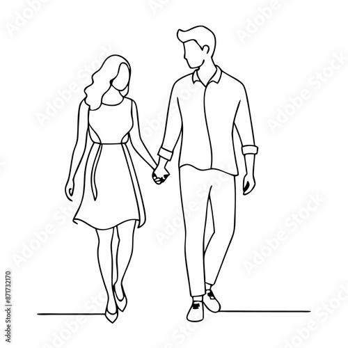 continuous single line drawing of a couple walking hand in hand. vector art illustration (17)