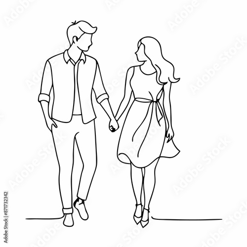 continuous single line drawing of a couple walking hand in hand. vector art illustration (27)