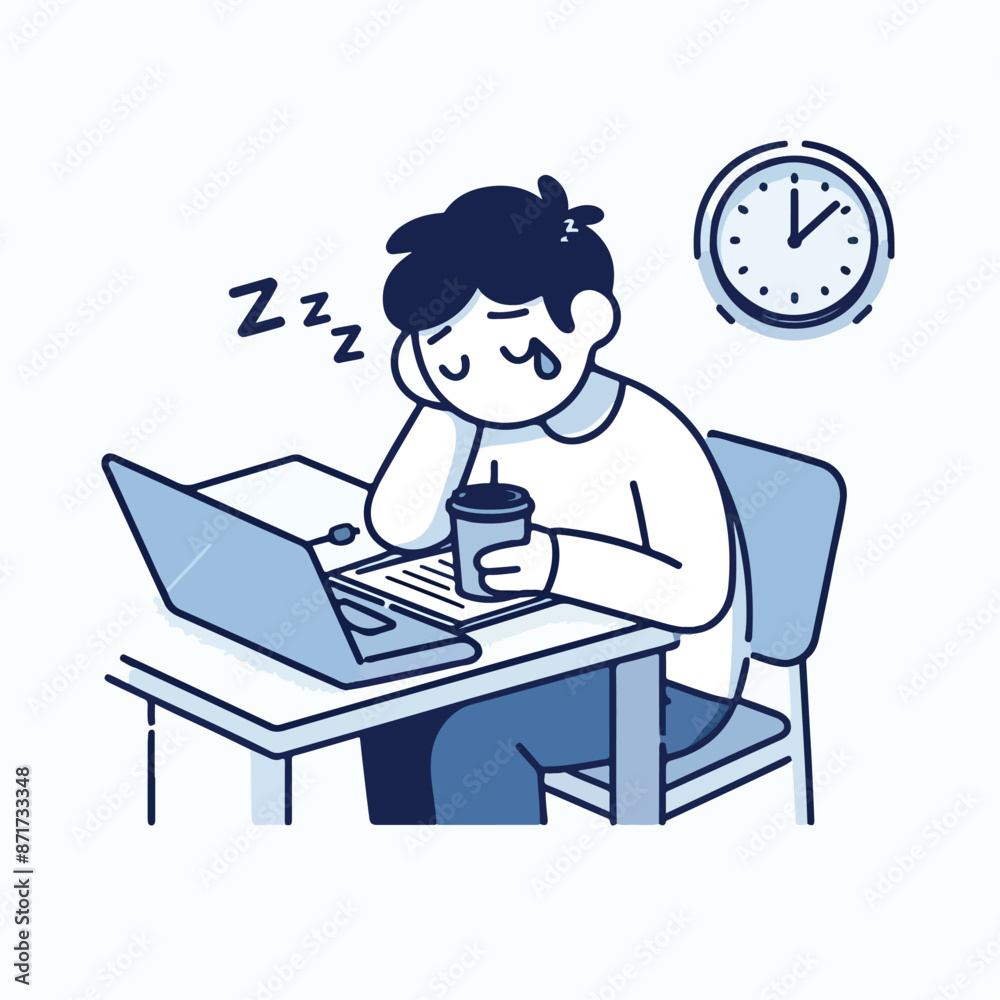 Vector image of tired person after learning Vector image of tired person after learning