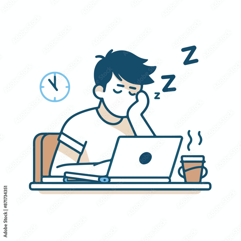 Vector image of tired person after learning Vector image of tired person after learning