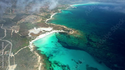 Sardegnia island nature scenery and best beaches. Aerial drone panoramic view of beautiful Isuledda beach from above. Italy summer holidays photo