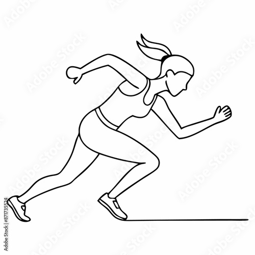 continuous single line drawing of a female athlete in different stages of sprinting - starting to sprint, running, and full sprint. line art illustration (13)
