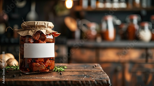 Beef belly in a jar with a big plain white label photo