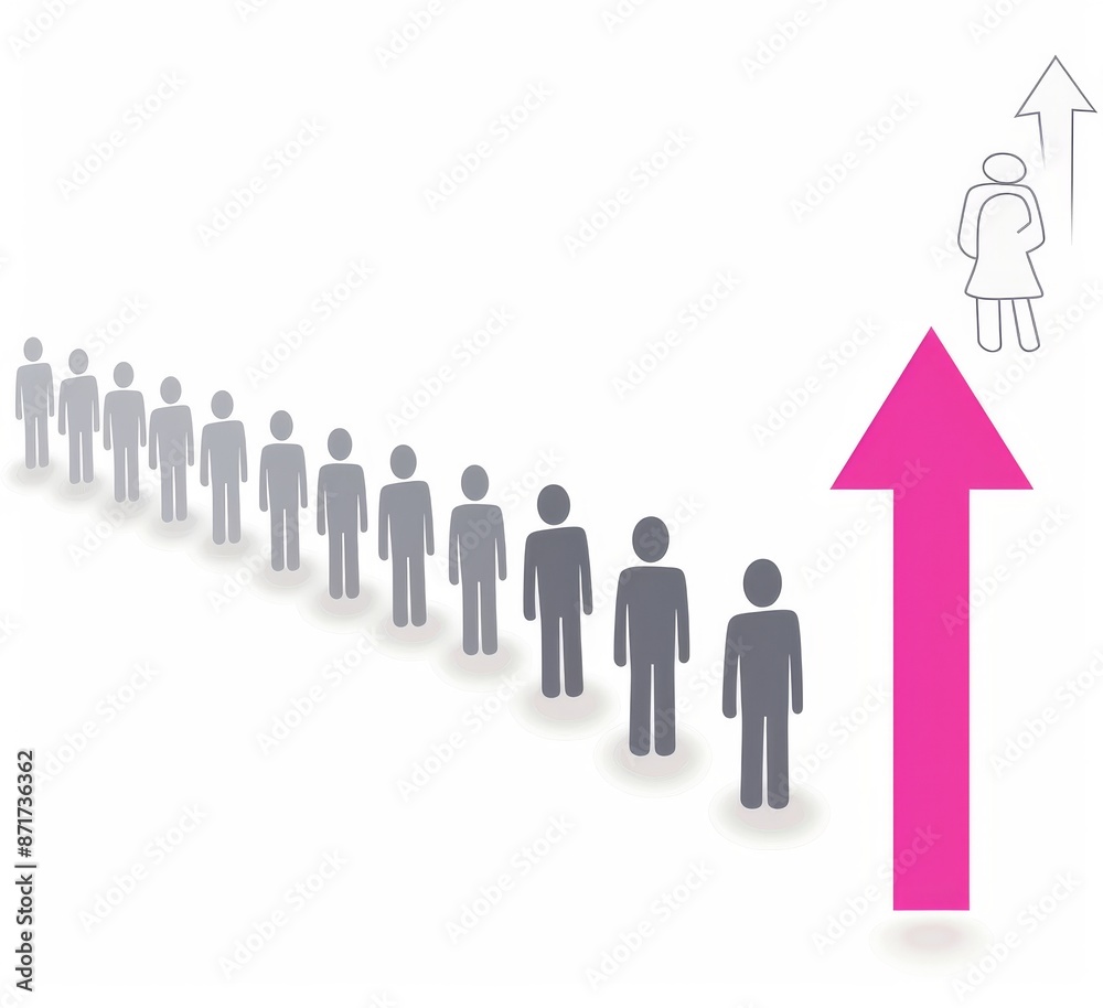 Successful candidate for job employment. Clipart of one person standing out among many people, white background with pink arrow pointing to the single man who stands above all others Successful candidate for job employment. Clipart of one person standing out among many people, white background with pink arrow pointing to the single man who stands above all others