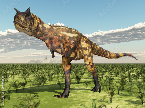 Dinosaurier Carnotaurus in einer Landschaft photo