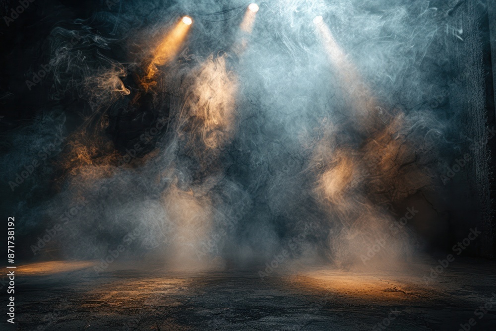 Fototapeta premium A dark room with smoke and light shining on it