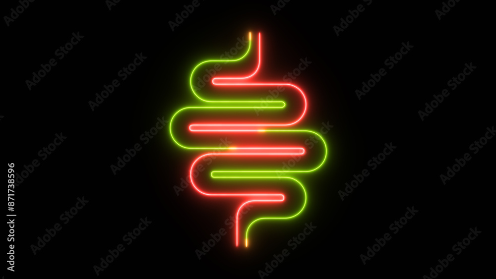 Neon Intestine human icon. Intestines line icon. Human anatomy concept. Neon Intestine human icon. Intestines line icon. Human anatomy concept.