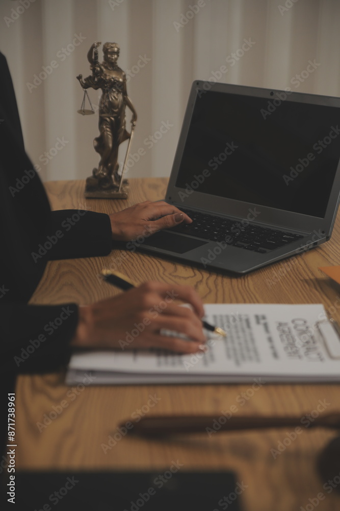 Judge gavel with Justice lawyers having team meeting at law firm background. Concepts of Law and Legal services. Judge gavel with Justice lawyers having team meeting at law firm background. Concepts of Law and Legal services.