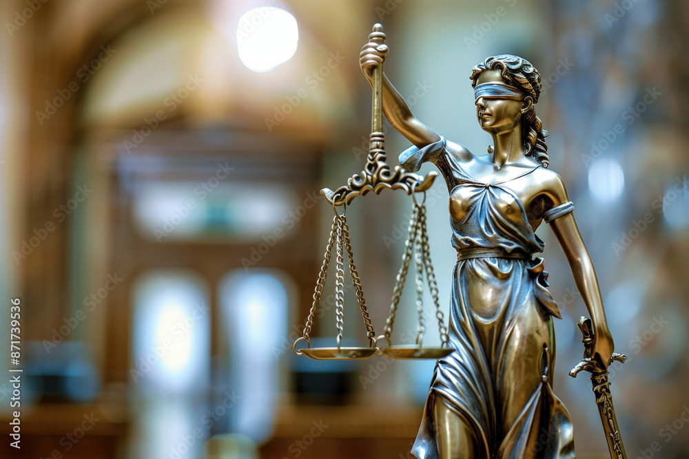 Bronze statue of themis, the greek goddess of justice, holding scales and a sword, representing law, order and justice Bronze statue of themis, the greek goddess of justice, holding scales and a sword, representing law, order and justice