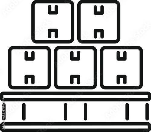 Line art icon of cardboard boxes on pallet rack symbolizing organized warehouse storage