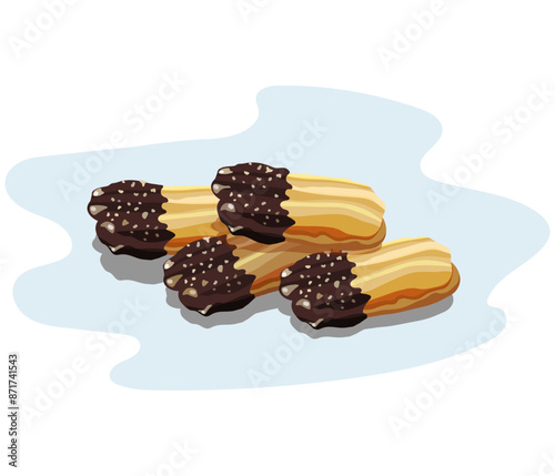Slika na platnu Popular petit four with apricot jam, dark chocolate and crumbled biscuits