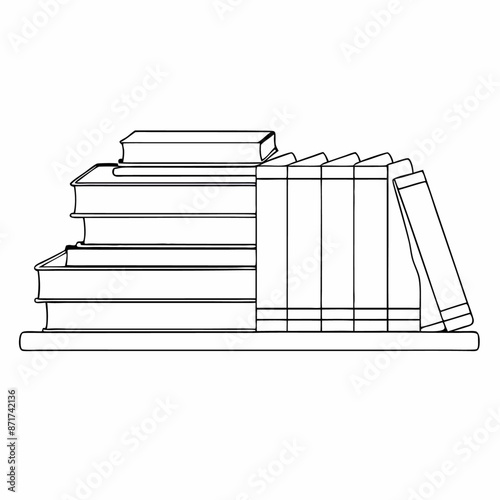 continuous single line drawing of a stack of books on a shelf. line art illustration (5)