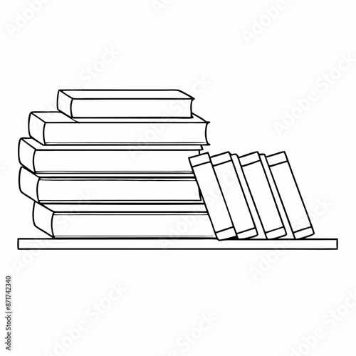 continuous single line drawing of a stack of books on a shelf. line art illustration (12)