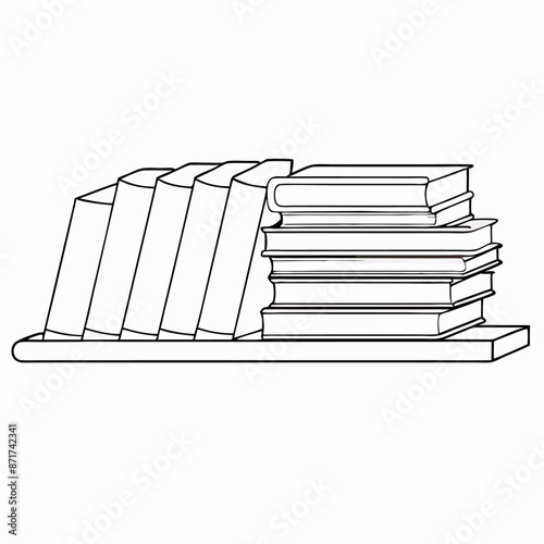 continuous single line drawing of a stack of books on a shelf. line art illustration (11)