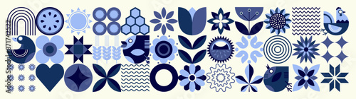 Winter scandinavian floral pattern. Geometric style. Ukrainian motifs. Natural organic flower plants, eco agriculture concept. Abstraction minimal illustration