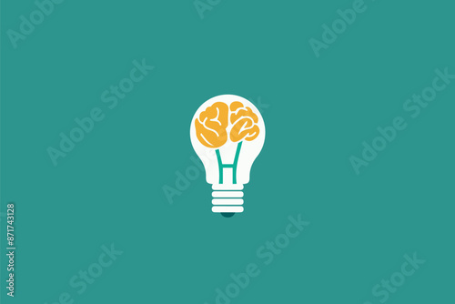 Teal background, lightbulb with brain, epitomizes intellectual enlightenment