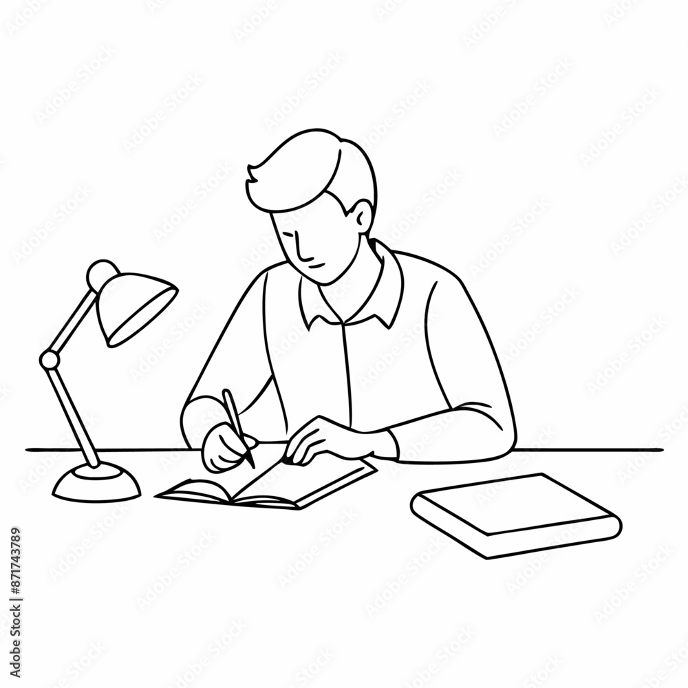 continuous single line drawing of a student doing homework in a line art vector illustration (21)