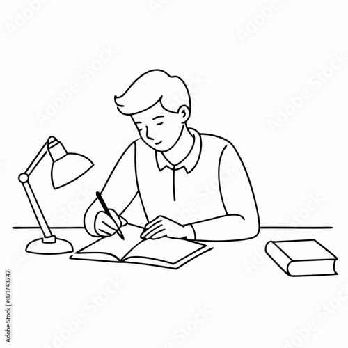 continuous single line drawing of a student doing homework in a line art vector illustration (10)