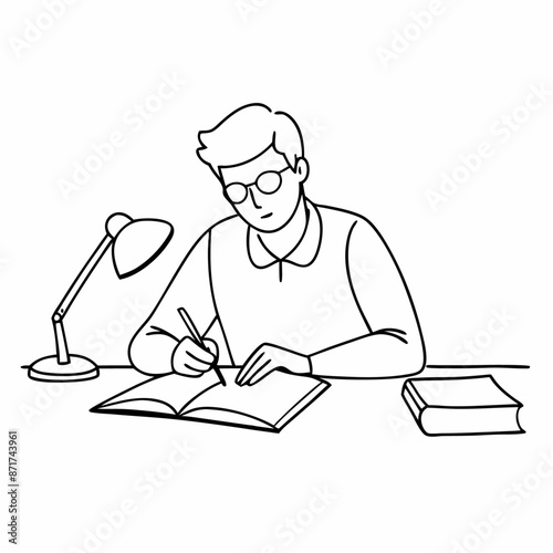 continuous single line drawing of a student doing homework in a line art vector illustration (5)