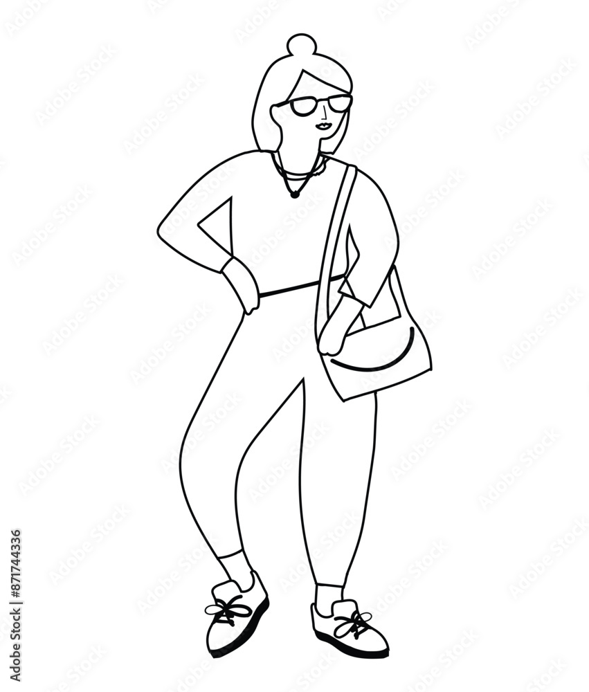 Fototapeta premium Cute vector hand drawn doodle of a woman with line art illustration Isolated on white background