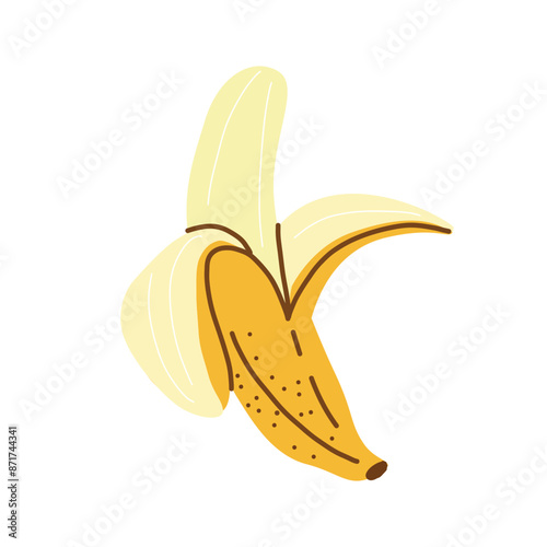 Banana. Peeled banana. Vector illustration. White isolated background.