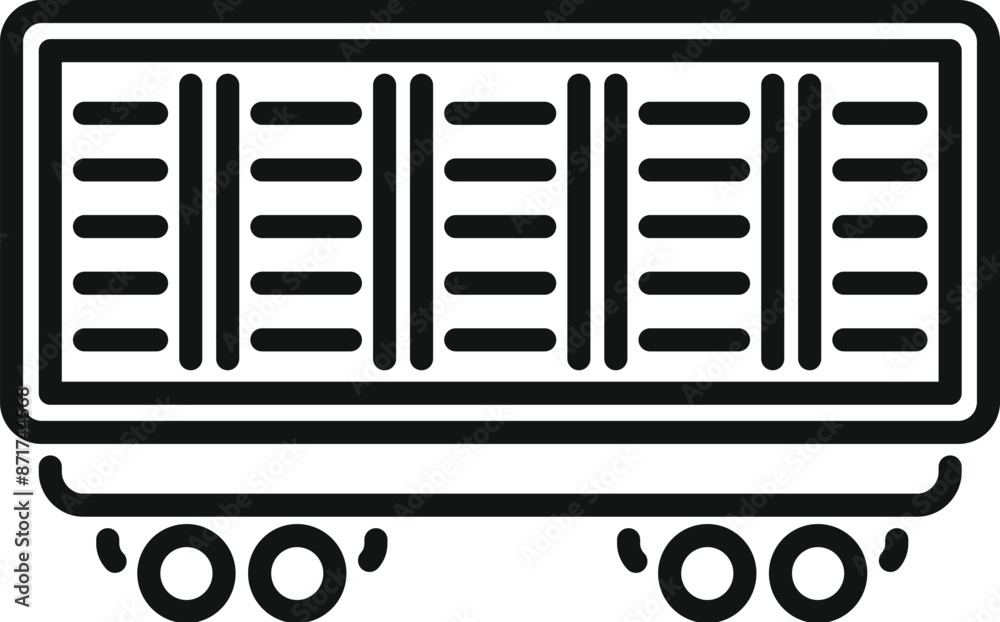 Simple line icon of a train wagon delivering cargo on a railway track Simple line icon of a train wagon delivering cargo on a railway track