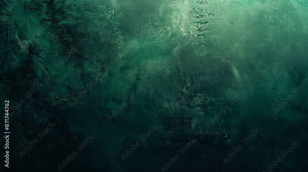 Obraz premium Wallpaper or web banner background, grunge gradient from green to black, grainy texture effect. Generative AI