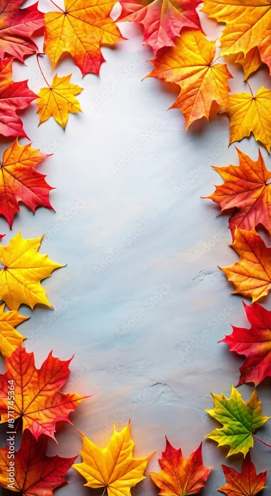 Autumns vertical video background with autumn leaves on marble surface with copy space for fall-themed commecials, ads, greeting cards, video content, seasonal promotions Autumns vertical video background with autumn leaves on marble surface with copy space for fall-themed commecials, ads, greeting cards, video content, seasonal promotions