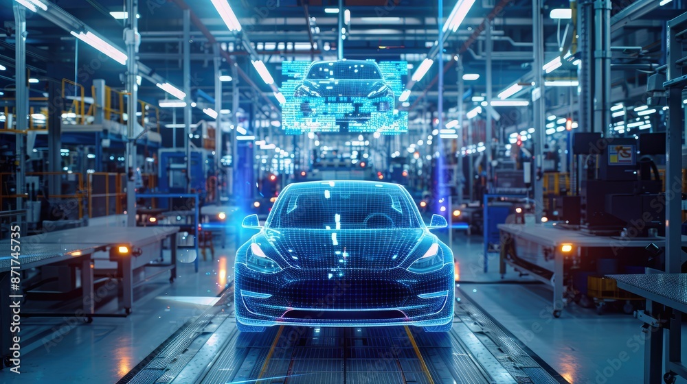 Advanced robotic arms assembling cars in a high-tech automobile production line Advanced robotic arms assembling cars in a high-tech automobile production line