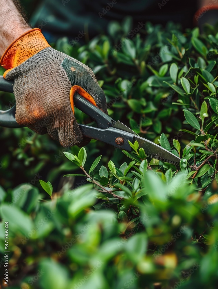 Person cutting bushes Person cutting bushes