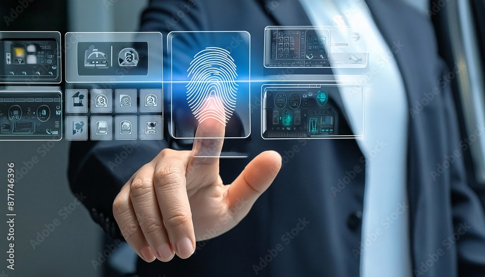 business man Fingerprint scanning and biometric authentication, cybersecurity and fingerprint password, future technology business man Fingerprint scanning and biometric authentication, cybersecurity and fingerprint password, future technology