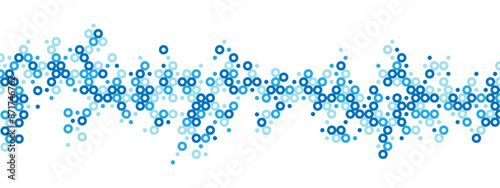 Blue abstract background of hollow dots. Mosaic texture of random particles. Chaotic ornament. Linear pattern. Design of  banner, poster on website, frame for social networks. Vector illustration 