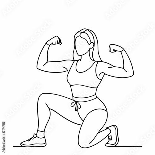 continuous single line drawing of a woman flexing her arm muscles in a line art vector illustration (7)