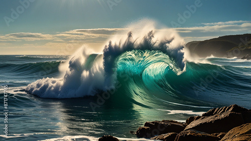 Sea wave captured in a breathtaking painting. photo