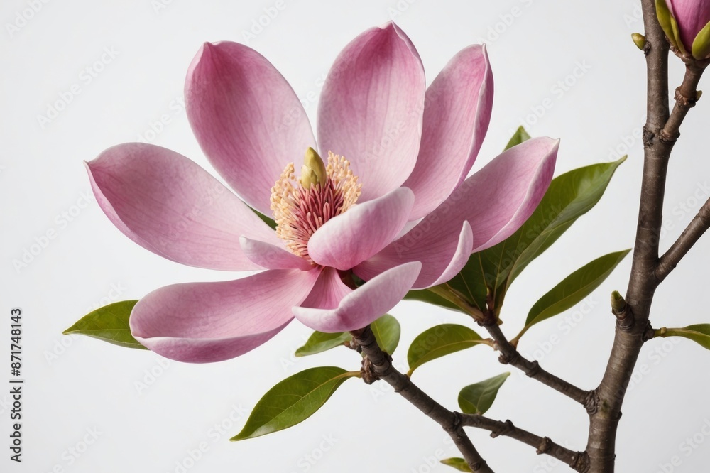Pink magnolia flower isolated on white background with full depth of field Pink magnolia flower isolated on white background with full depth of field