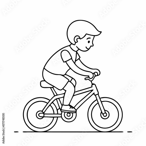 continuous single line drawing of a young boy riding a children's bicycle vector art illustration (31)
