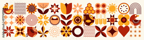 Scandinavian floral pattern. Geometric style. Ukrainian motifs. Natural organic flower plants, eco agriculture concept. Abstraction. Vector minimal illustration