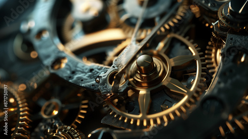 Macro Shot, Mechanical Clock Mechanism in Motion, Precision Engineering, Detailed Macro of Clock Mechanism in Action, Time in Motion, Close-Up of Mechanical Clock Mechanism Working