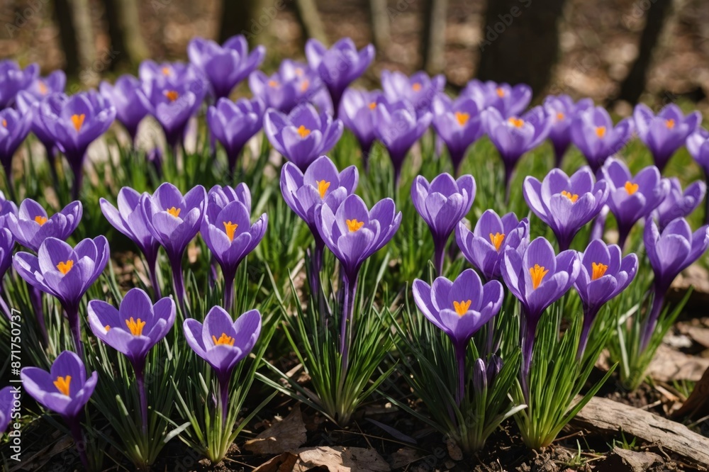 Purple Crocus Flowers in Spring. High quality photo Purple Crocus Flowers in Spring. High quality photo