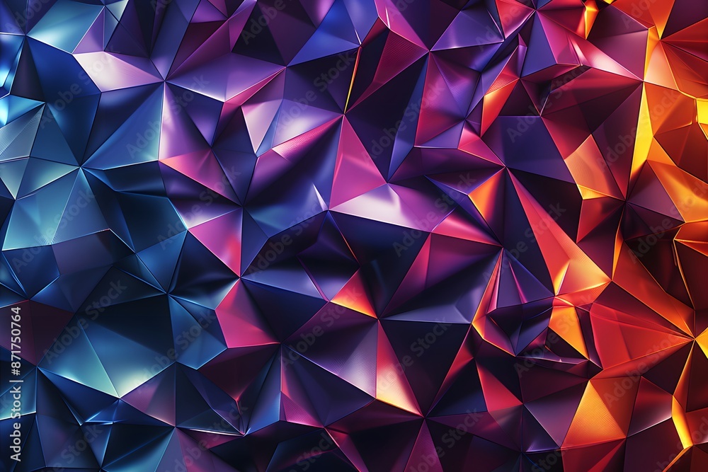 Colorful geometric abstract background with vibrant purple, blue, and orange triangular shapes