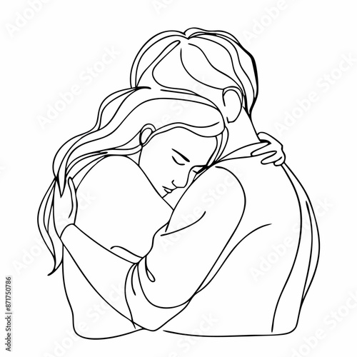 continuous single line drawing of man and woman hugging vector art illustration (21)
