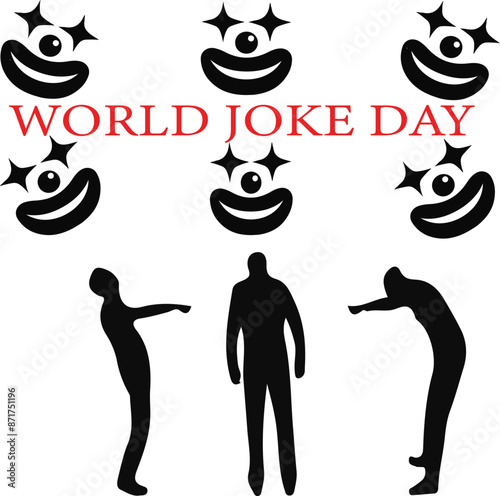 Vector illustration of International Joke Day social media feed template.International Joke Day. Mouth, mustache, eyes and confetti. Great for cards, banners, posters, social media and more. Yellow.