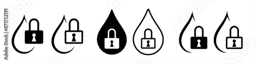 Water lock drop icons for absorption diaper or sanitary hygienic pads, vector symbol. Water lock drop icons for hydration or leak waterproof