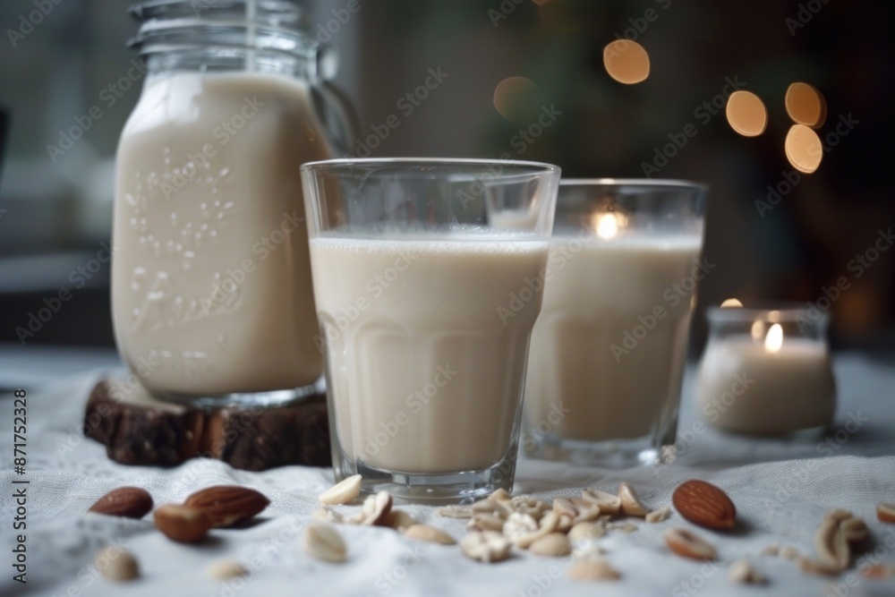Nut Milk: Vegan Almond Milk, Non-Dairy Alternative Beverage In Glass Jar Nut Milk: Vegan Almond Milk, Non-Dairy Alternative Beverage In Glass Jar