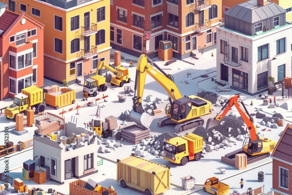 Construction site with bulldozer and equipment