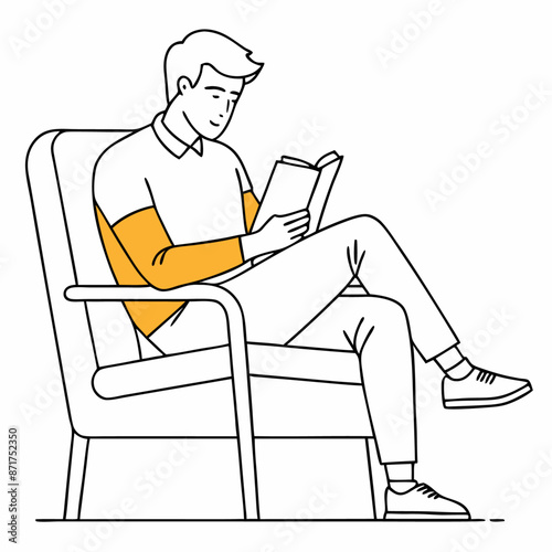 continuous single line drawing of man in comfortable armchair reading a book vector illustration (3)